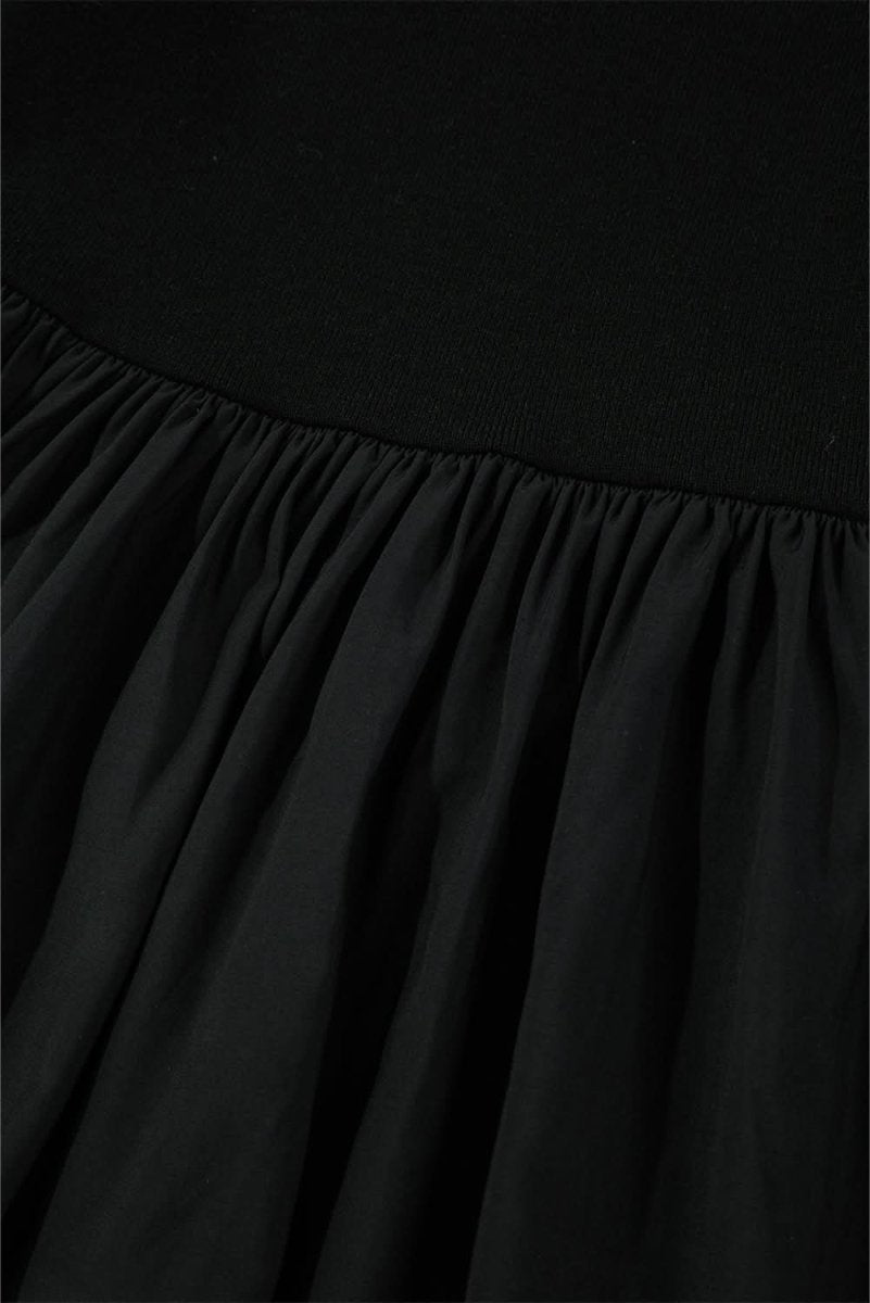 Black Ribbed Knit Long Sleeve Scoop Neck Peplum Patchwork Top - Love Salve